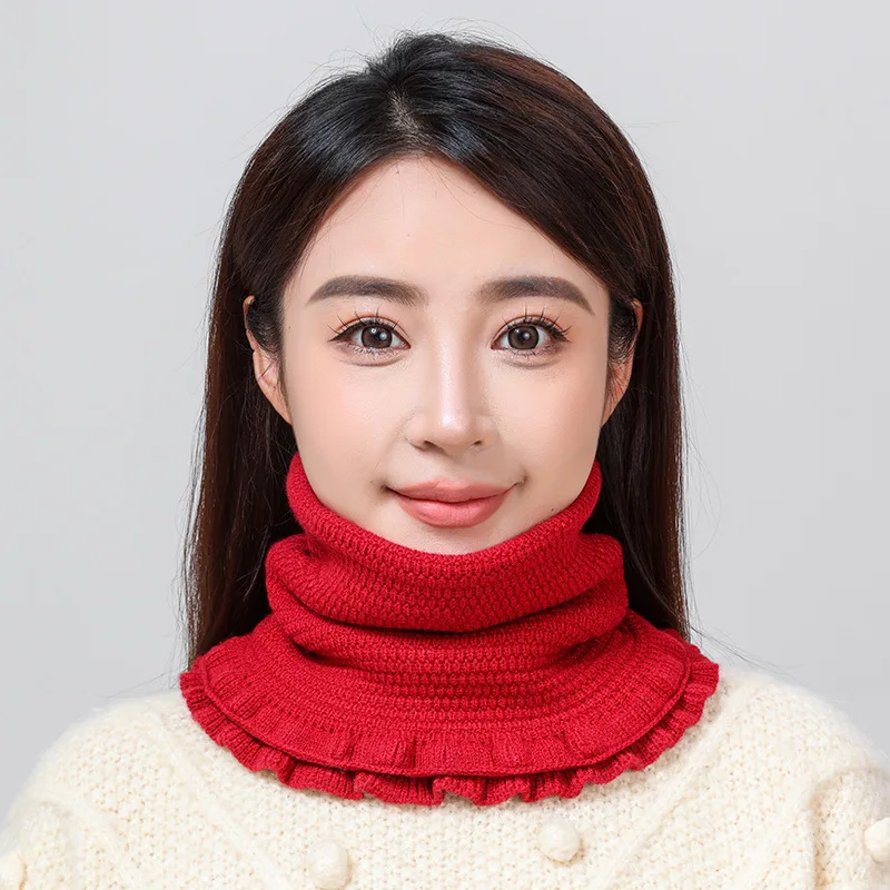 

Autumn and winter knitted double-layer scarf for women solid color fashionable and versatile cold-proof neck cover fake collar