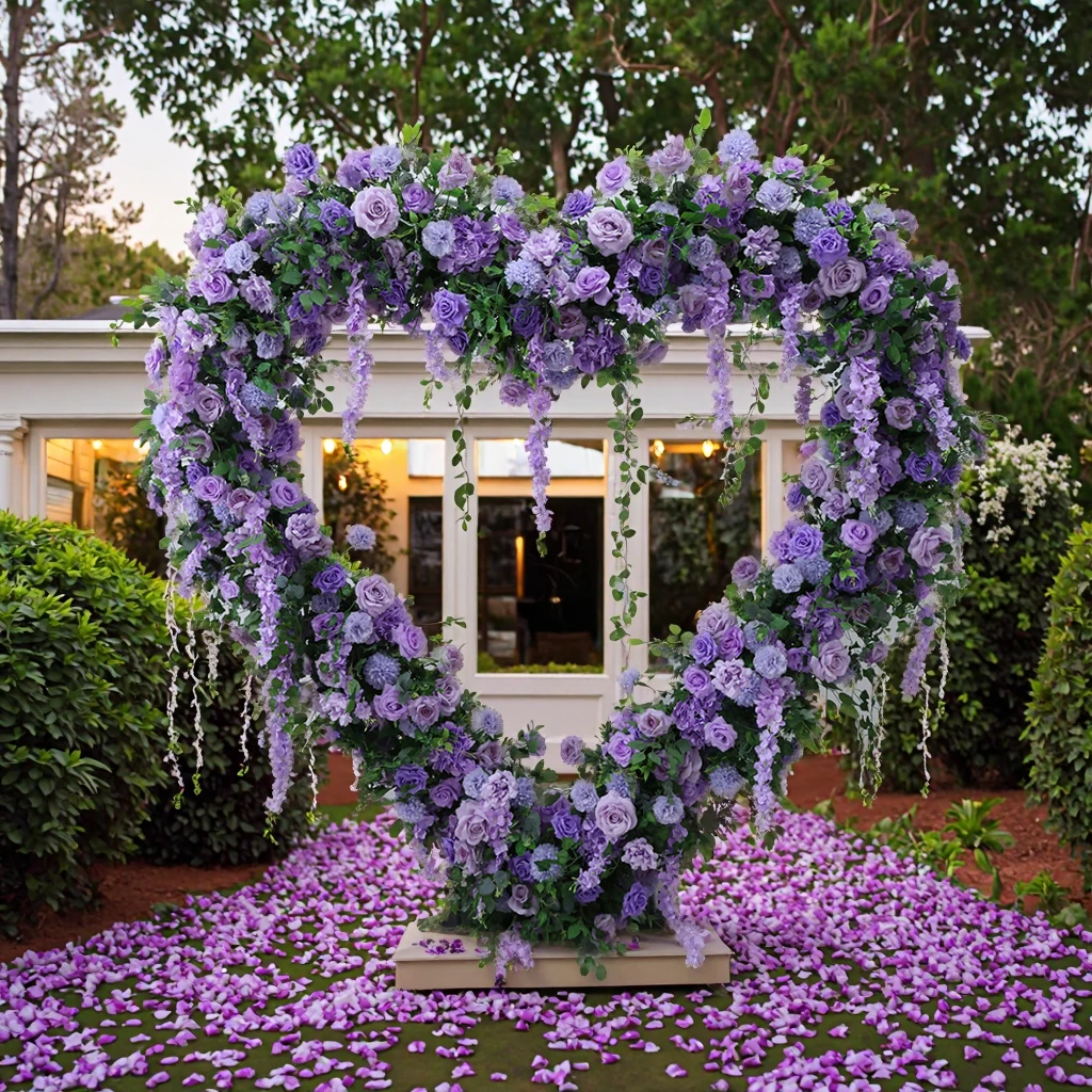 New Personalized Purple Heart Shaped Flower Arch Backdrop for Wedding Proposal Party Events Decoration