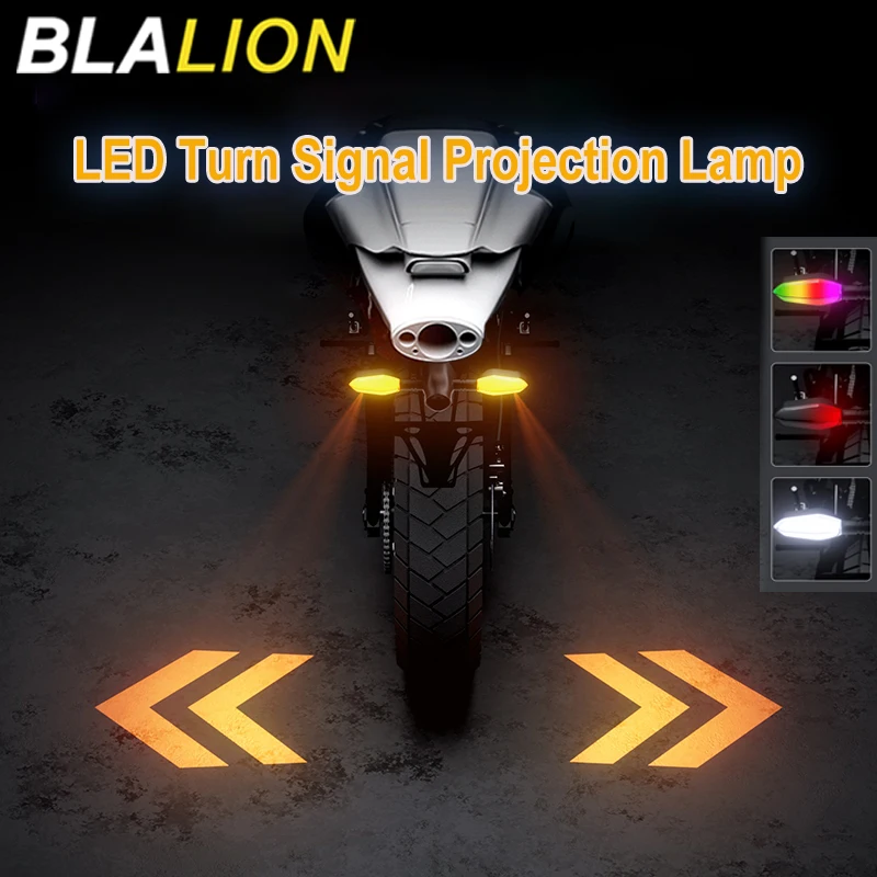 BLALION Universal Motorcycle LED Turn Signal Lamp Color Projection Lamp Sequential Flowing Flash Indicator Lights Running Light