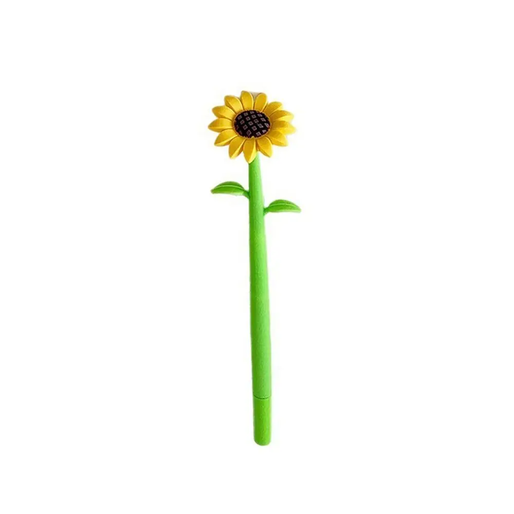 Smooth Writing Silicone Sunflower Gel Pen 3D Flower Desktop Ornament Silicone Flower Pen Neutral Pen School Office