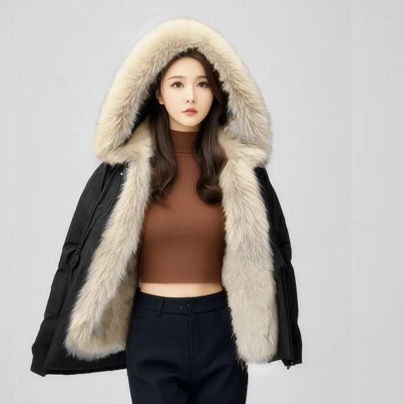 Autumn and Winter New Women's Fake Fur Coat Commuter Hoodie Short Fur Integrated Jacket