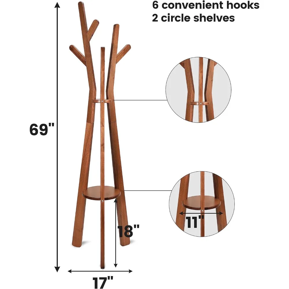 Coat Rack, Coat Rack Freestanding, USA Grown Poplar Coat Standing Tree for Living Room, Bedroom, Bathroom, Hallway