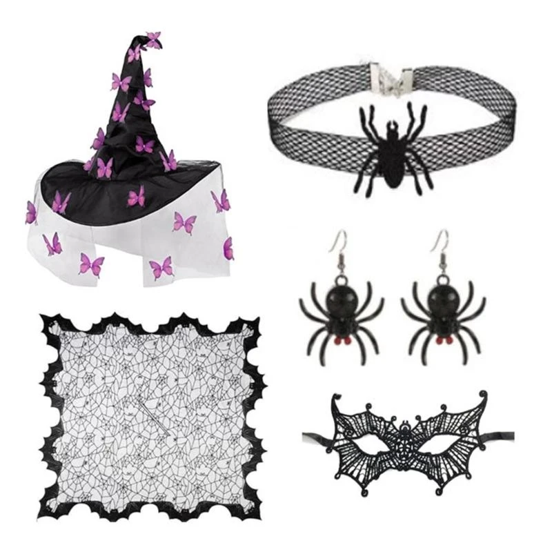 Chapéu bruxa 39BB Women com máscara para os olhos Brincos colar gargantilha feminino feminino