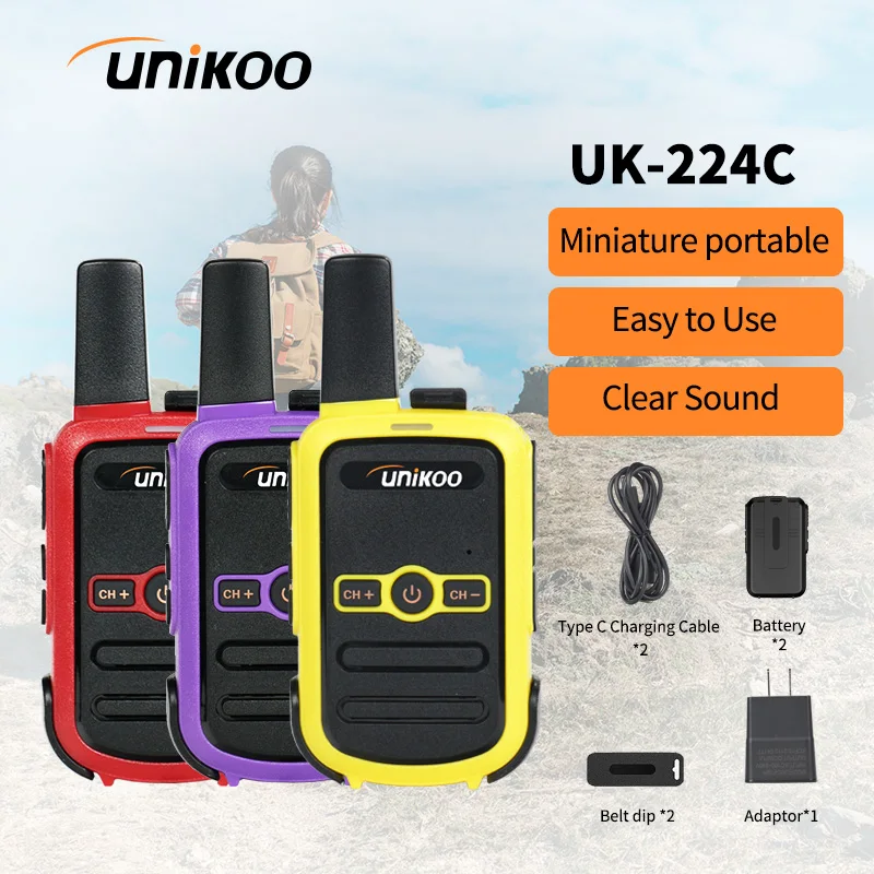 UNIKOO Walkie Talkie UK224C 2 pcs PMR446 FRS Two Way Radio Mini Portable Communication Equipment PTT Radio for Camping Hunting