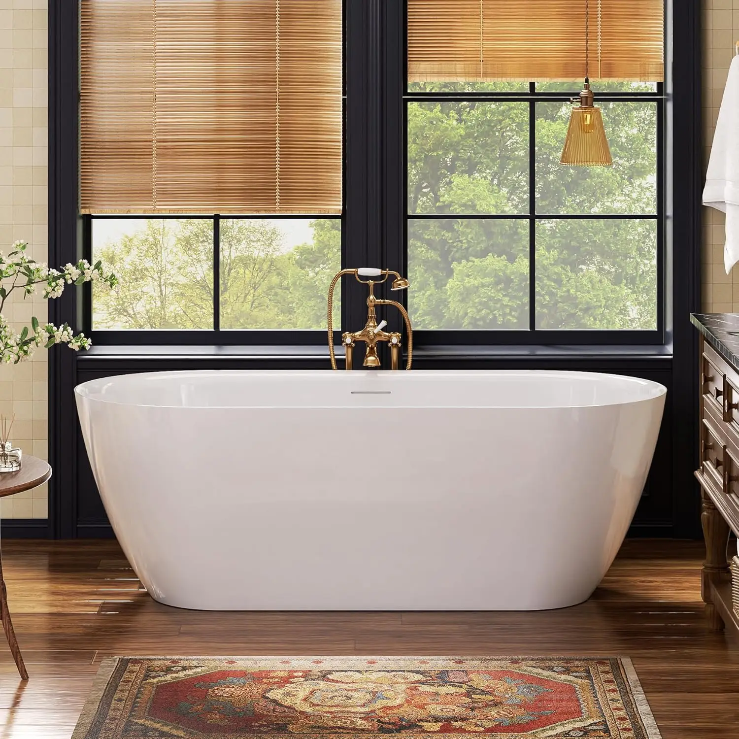 

67" Acrylic Freestanding Bathtub, Deep Soaking Tub with Integrated Overflow and Drain, Oval Stand Alone Tub, Modern Bathtubs for