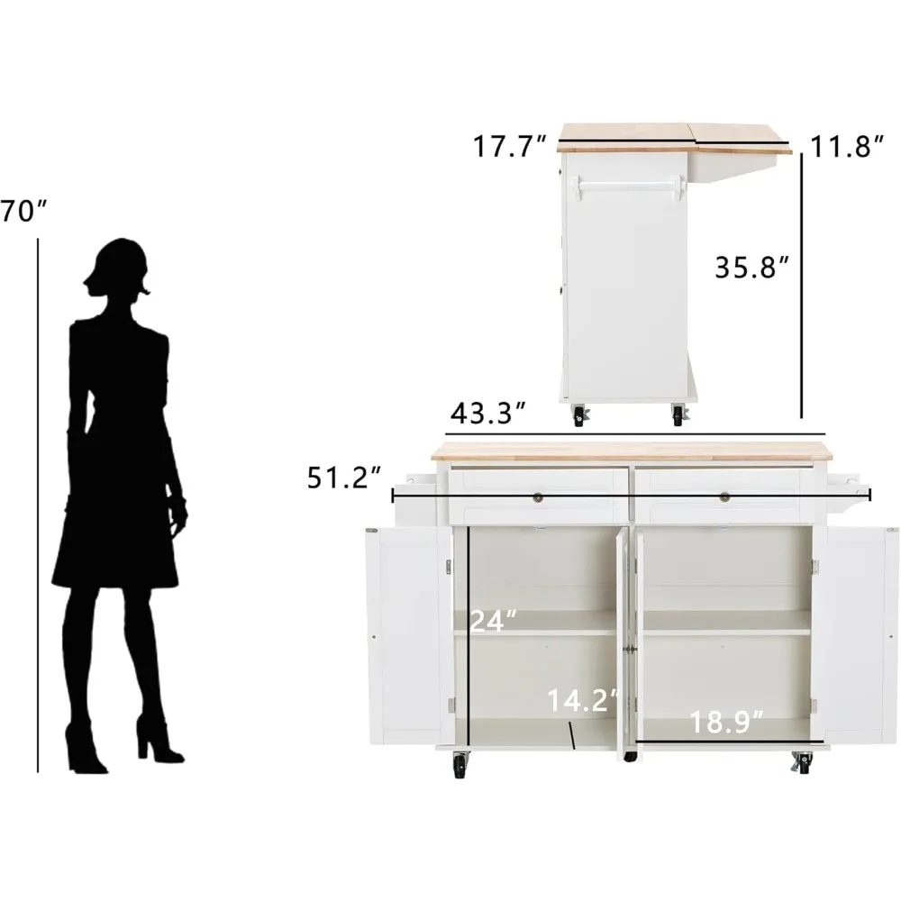جزيرة المطبخ مع أوراق متدلية، جزيرة المطبخ المتنقلة على عجلات مع درج وخزانة تخزين، رف توابل، شريط منشفة #2