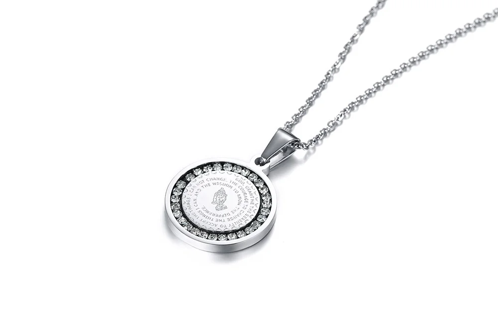 Mprain bow Herren Bibel Vers Gebet cz Halskette christlichen Schmuck Edelstahl beten Hände Münze Medaille Anhänger Halsketten – Detail 5