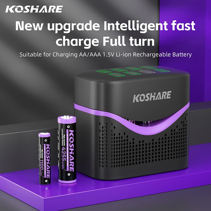 KOSHARE 1.5V Akumulatory AA AAA Litowe 4255mWh 1100mWh Stałonapięciowy Zestaw Ładowarki do Baterii o Długiej Żywotności — zdjęcie produktu 2