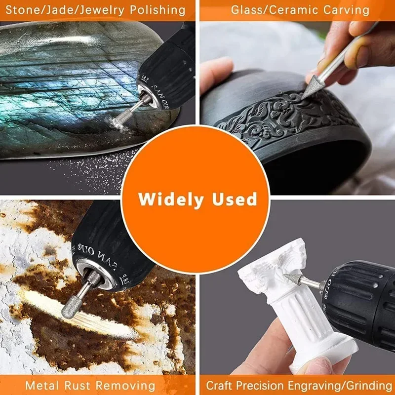 20 pz 3mm Teste di Rettifica Diamantate Mini Bit Per Utensile Trapano Rotante Bave Rettifica Accessori Gambo Kit di Strumenti Strumento Abrasivo