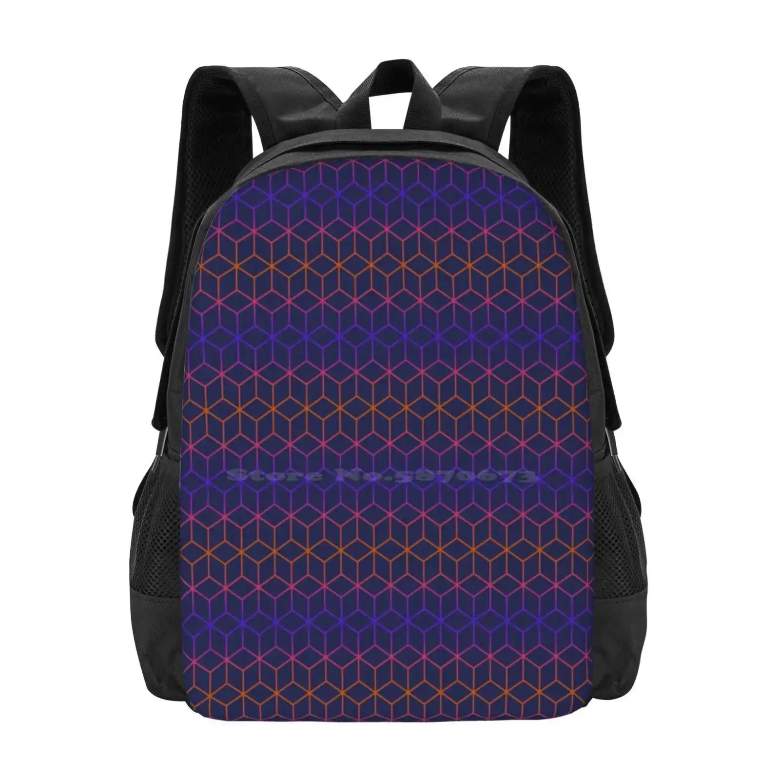 Translate Teen College Student Backpack Pattern Design Bags Abstract Blue Orange Purple Electronic Led Cube Modern Optical