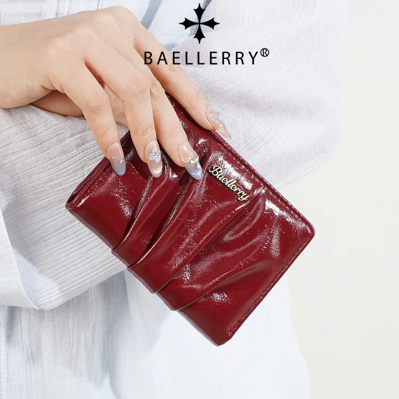 Baellerry Women's Pleated Pu Leather Wallets Short Wallets Large Capacity Coin Purses Female Fashion Design Wallets Hand Bag
