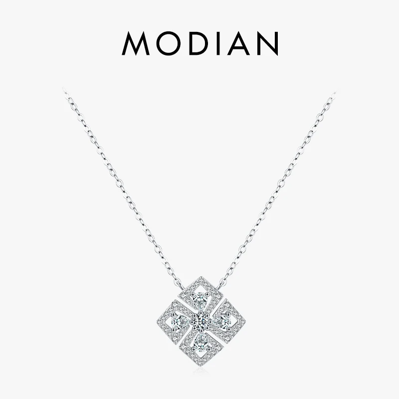 MODIAN Classic Flower Water Drop 5A CZ Necklace 925 Sterling Silver Sparkling Luxury Pendant Necklace for Women Wedding Jewelry