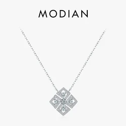 MODIAN Classic Flower Water Drop 5A CZ Necklace 925 Sterling Silver Sparkling Luxury Pendant Necklace for Women Wedding Jewelry