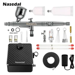 Nasedal Airbrush Kit Upgraded 40 PSI Dual-Action Airbrush Compressor Kit for Nail Makeup Model Cake Painting 0.2mm/0.3mm/0.5mm