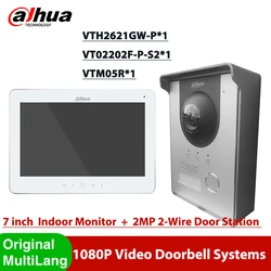 Dahua-sistema de intercomunicación de vídeo con cable, VTO2202F-P-S2 de teléfono de puerta y cubierta de lluvia VTM05R con pantalla, Monitor de 7 pulgadas, timbre, VTH2621GW-P