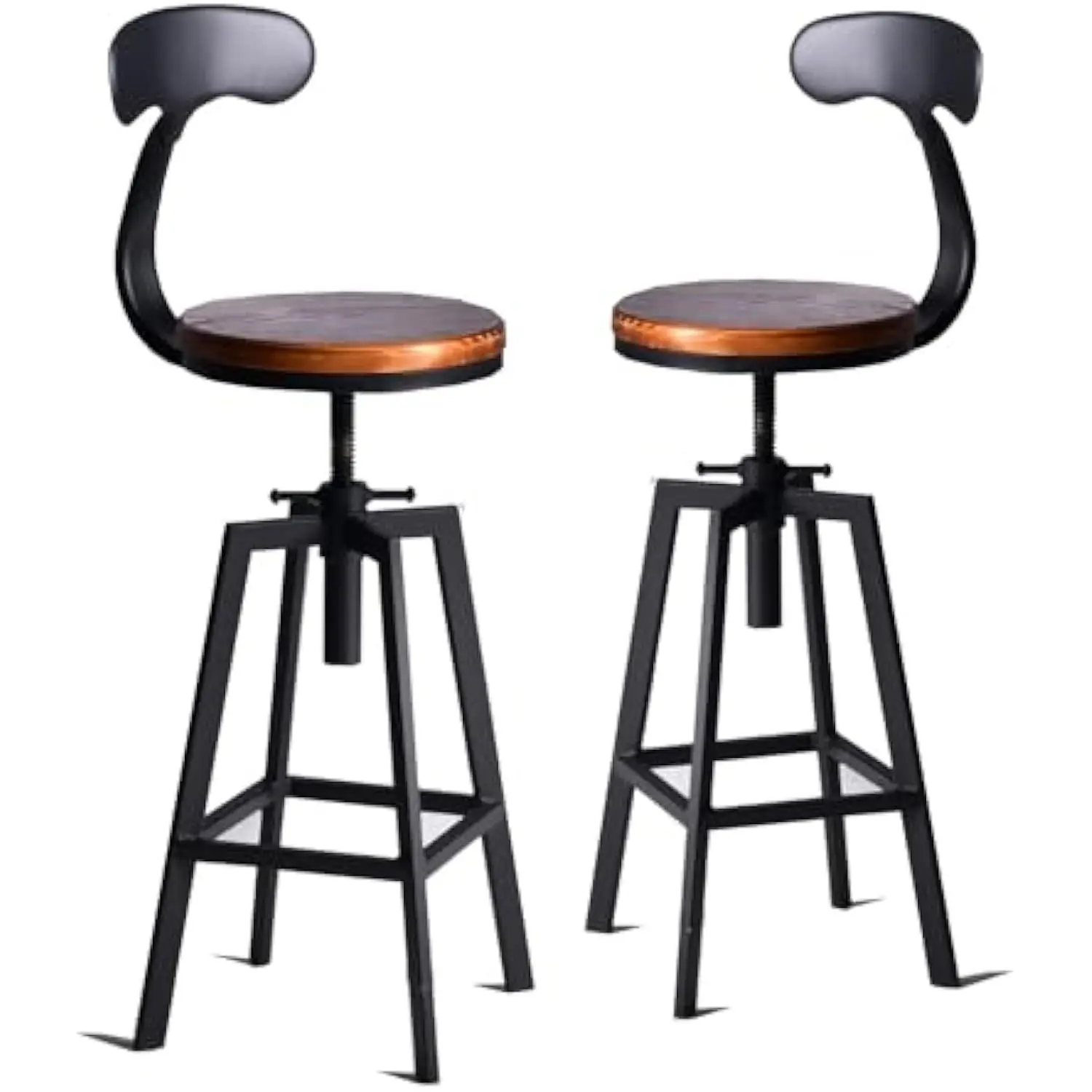 

Set of 2 Industrial Bar Stools with Backrest Swivel Wooden Seat Height Adjustable 25-32inchKitchen Island Stool Breakfast Dinin