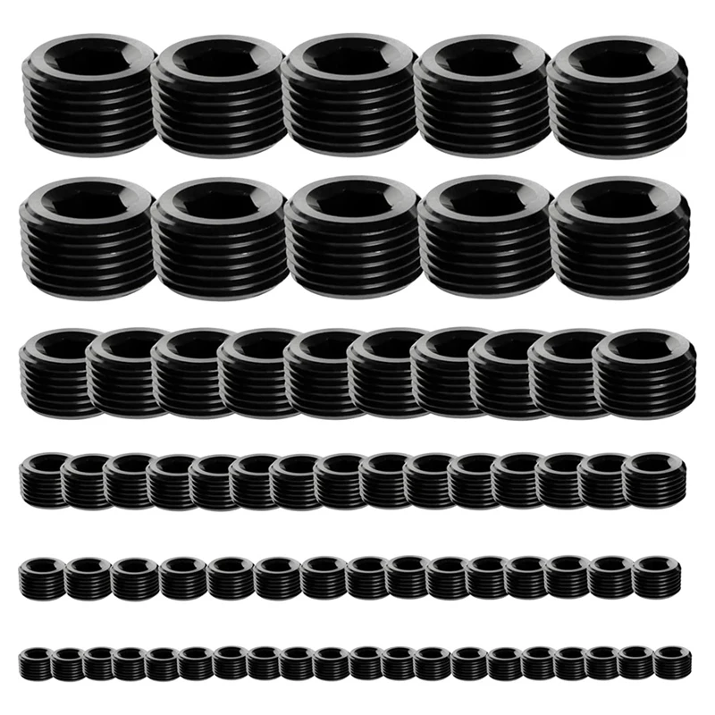 70Piece Black Carbon Steel Pipe Plug Accessory Assortment Kit,5 Sizes 1/8Inch 1/4Inch 3/8Inch 1/2Inch 3/4Inch NPT