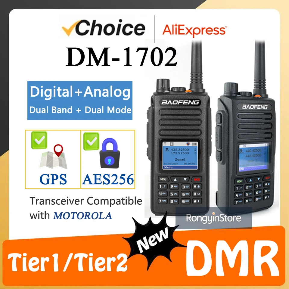 Baofeng DM-1702 DMR Radio GPS Walkie Talkies Digital AES256 Dual Band Dual Mode Analog DM1702 Tier1 Tier2 Large Capacity Battery