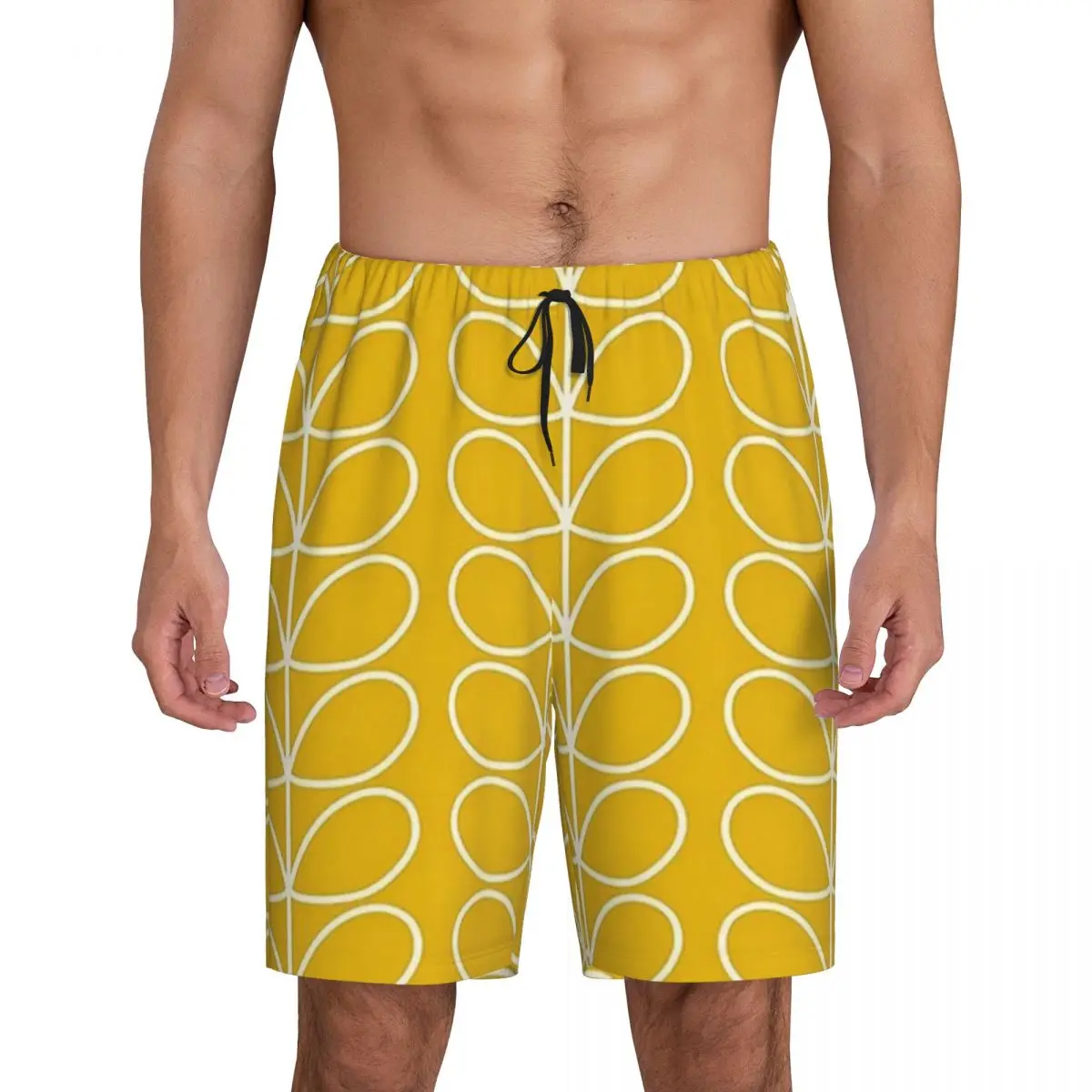 Custom Printed Men Orla Kiely Linear Stem Pajama Bottoms Sleepwear Pjs Sleep Shorts with Pockets