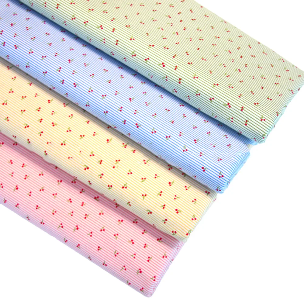 Vintage French Country Pure Cotton Fabric 150x50cm Cherry Stripe Print for Sewing Tablecloth Pillow Cover Coin Bags Handmade DIY
