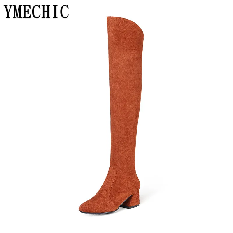 YMECHIC 2023 Suede Woman Flock Over The Knee High Boots Female Chunky High Heels Long Autumn Ridding Botas Ladies Shoes Big Size