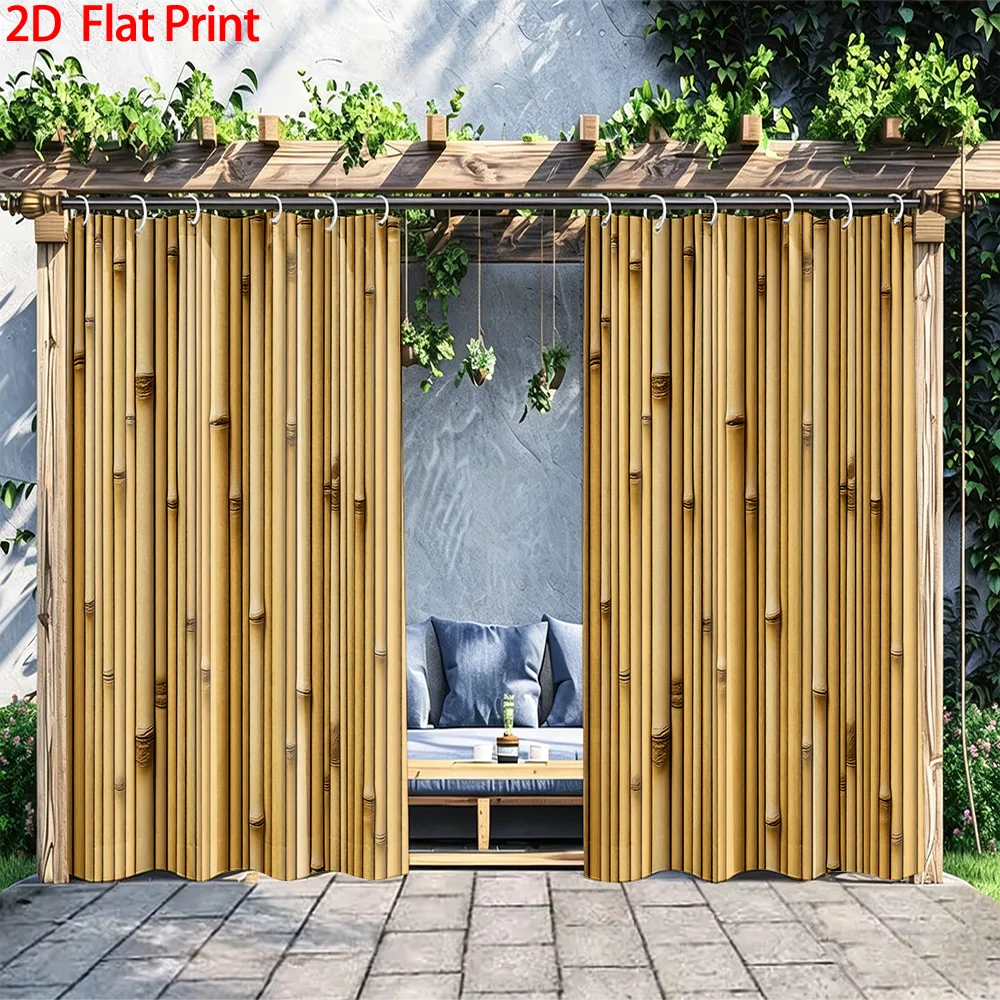 1pc/2 PC Outdoor Window Shade with Hooks, Printed with a Natural Bamboo Pole Pattern; Machine Washable; Ideal for Patios, Gazebo