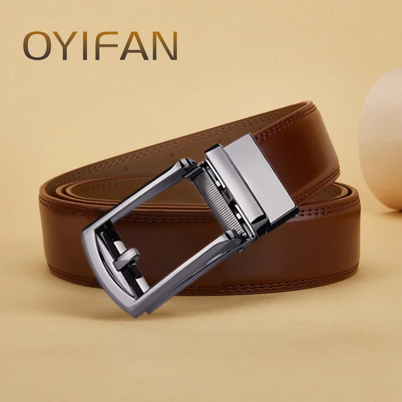 

OYIFAN Men's Automatic Belt Brown Ratchet Belt 115cm-145cm Size Fashion Men Genuine Leather Belt Men's Gift