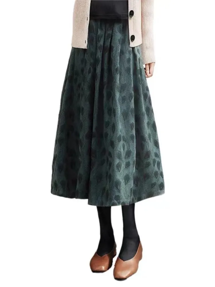 الربيع الصيف مرونة عالية الخصر تنورة خضراء المرأة الأزهار طباعة موديس فضفاضة طويلة السيدات التنانير امرأة عادية #5