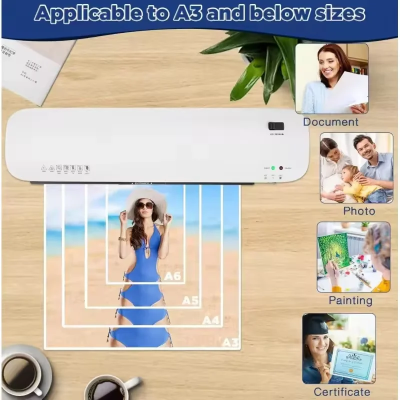 SL399 Multi-Piece Set A3/A4 Cold and Hot Compatible Intelligent Laminating Machine, Home Family Photo Office Document Laminating