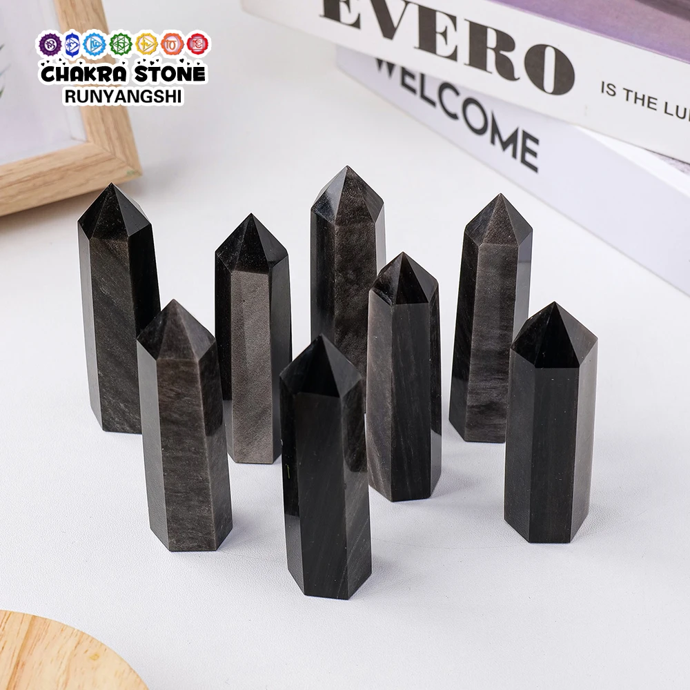 7-8cm Natural Gemstone Golden Obsidian Crystal Hexahedral Column Single Point Magic Wand Mineral Home Decoration Ornament