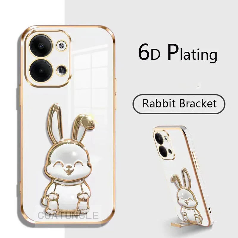 6D Rabbit Luggage Holder Plating Phone Bracket Case for Couqe Tecno Spark 20C Spark20C 20 C Stand Silicone Soft Back Cover