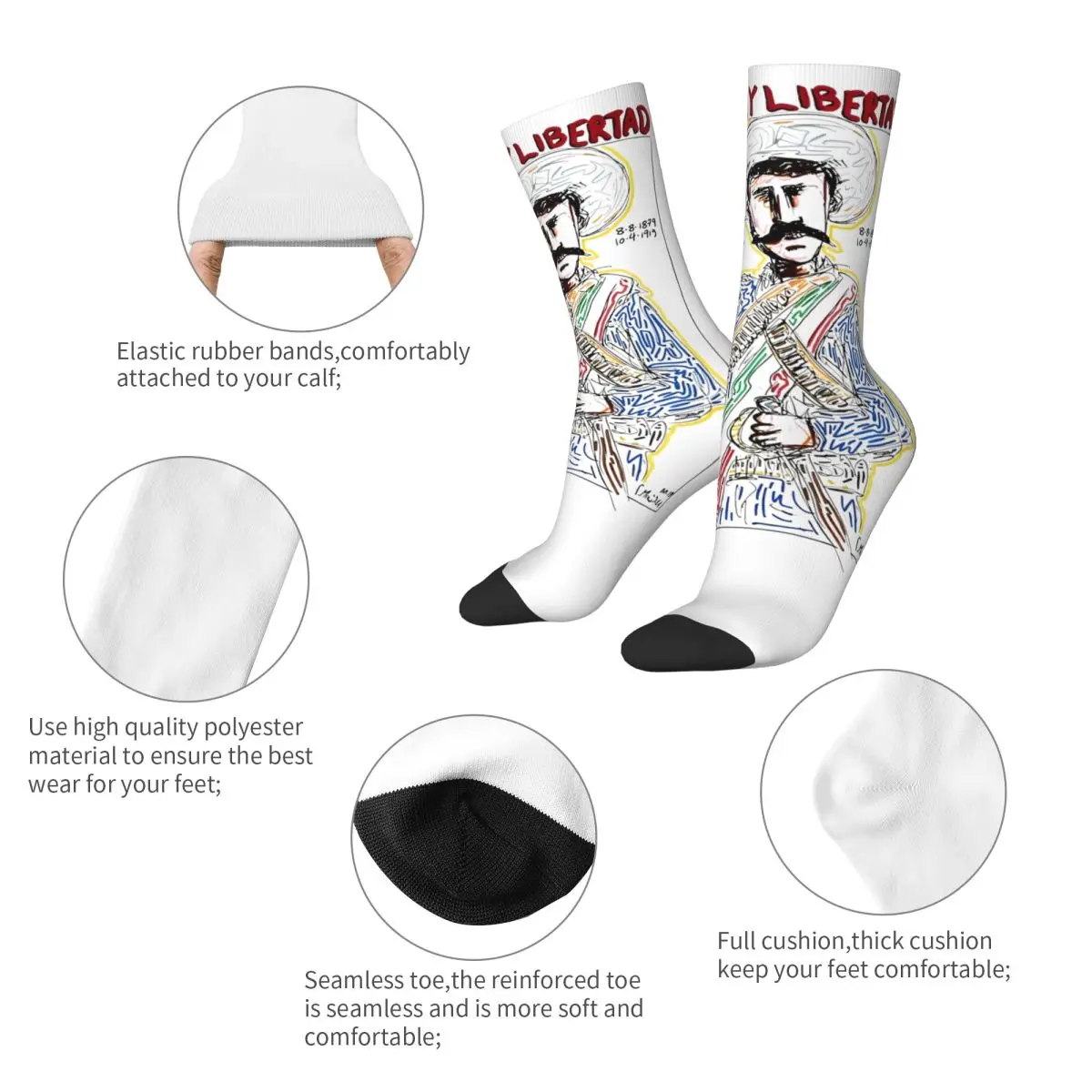 Emiliano Zapata Salazar Socks Men's Women's Polyester  Mexican Revolution Hero Socks Harajuku Spring Summer Autumn Winter Socks