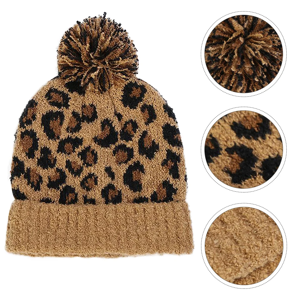 

1PC Leopard Printed Knitted Hat Warm Knitted Thickened Hat (Brown) warm knitted cap warm cap