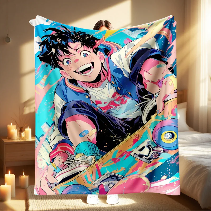 قطعة واحدة من بطانية رمي لوح التزلج من الرسوم المتحركة - أريكة خفيفة الوزن لجميع المواسم، سرير، بطانية للتخييم والسفر - نسيج بوليستر ناعم