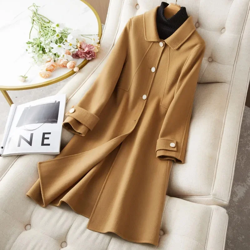 Women's Autumn Winter New Single Breasted Thickened Slimming Medium-Length Woolen Jacket Korean Style Slim Fit Overcoat