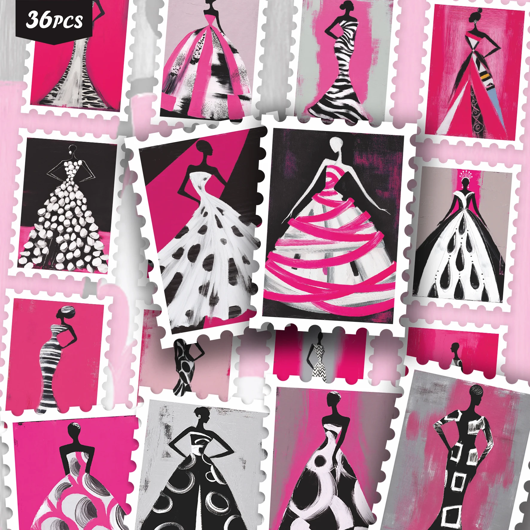 Vintage Fashion Journal - 36 autocollants silhouettes vintage, style rétro