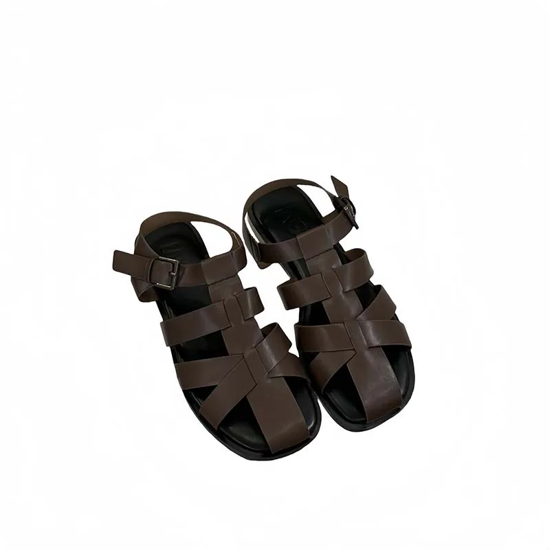 

Женские летние сандалии-шлепанцы с закрытым носком, черные, с плетеным ремешком, в римском стиле, повседневные, для улицы, новинка 2026