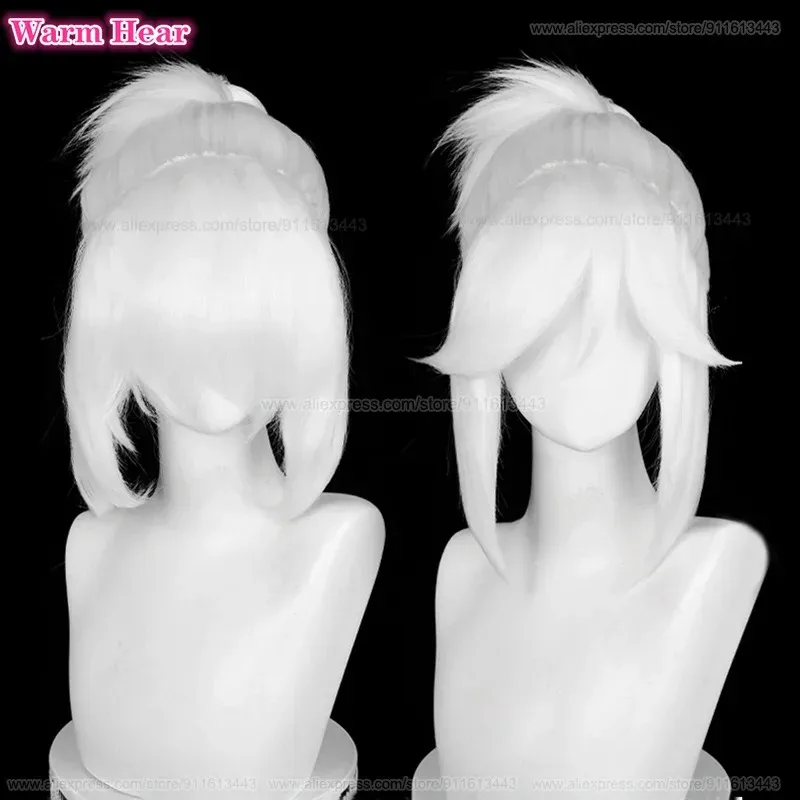 

2025 11 New! Synthetic Game Unisex 35cm White Cosplay Anime Jett Heat Resistant Hair Halloween Party Wig + Free Wi