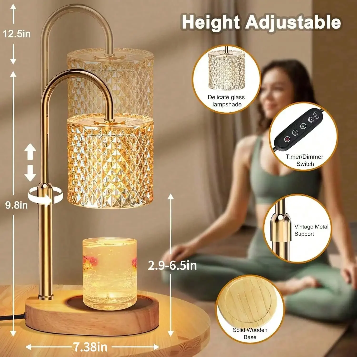 Electric Candle Heater, Candle Melting Lamp, With Timer And Height Adjustment, Crystal Lampshade Candle Heating Lamp, Suitable For Cup-Shaped Candles, Top Melting, Suitable For Christmas And Birthday Gifts