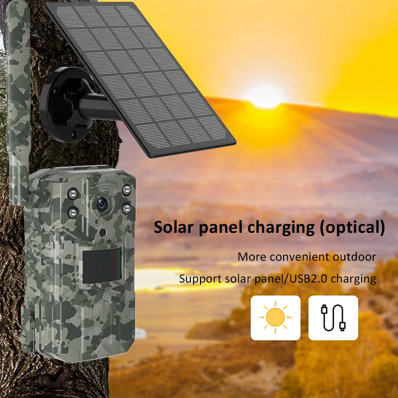 4G SIM Card PIR Motion Detection Waterproof Solar Hunting Trail Camera 14MP Wildlife Camera IR Night Vision Solar Powered Camera