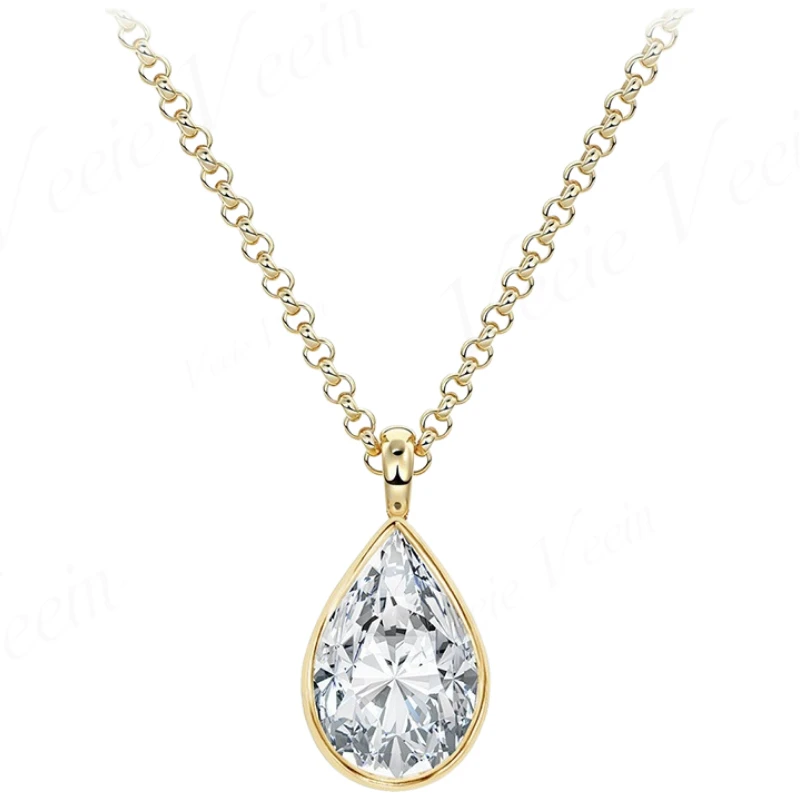 Veeie Veein Jewelry 3ct Irregular Moissanite Pendant Necklace Bezel Set Emerald Cut Pendant With Gold S925 Sterling Silver view 4