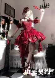 Red Camellia Dress Cos Red Lolita Neck Hanging Dress Flower Wedding Dress Cos Princess Dress Little Devil Skirt Cosplay Dress