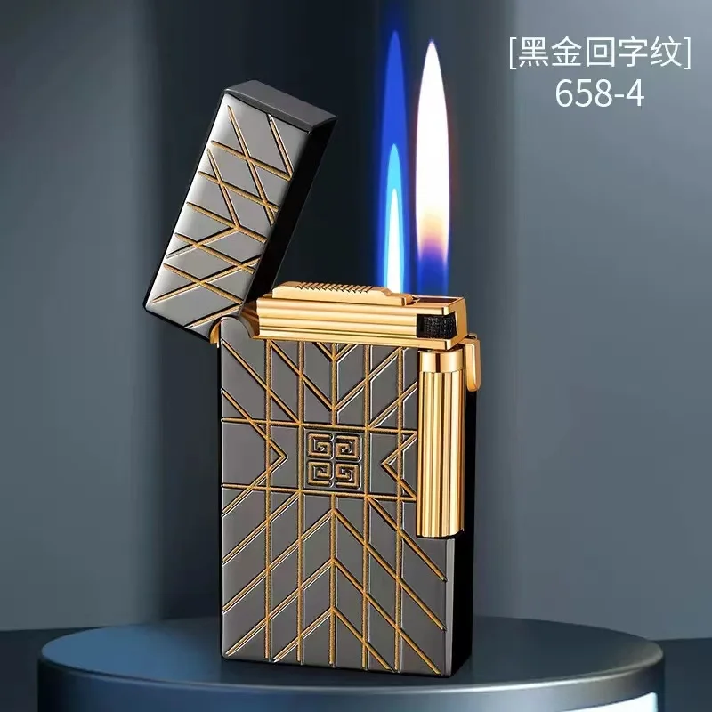 

New Cigar Lighter Fashionable Light Luxury Metal Double Fire Switching Inflatable Lighter Smoking Accessories Tool Gift