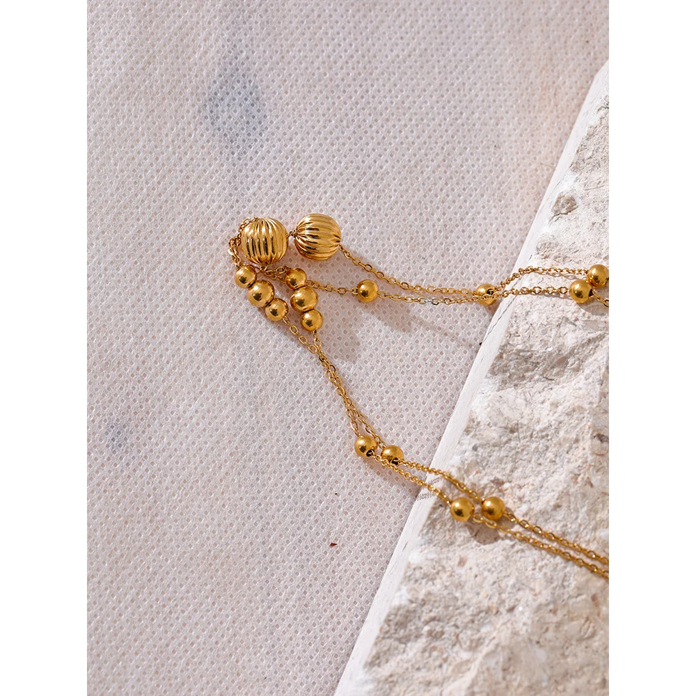 Yhpup Statement Stainless Steel Vintage Beads Chain Handmade Sweater Necklace Trendy Golden 18K Gold Plated Fashion Jewelry New