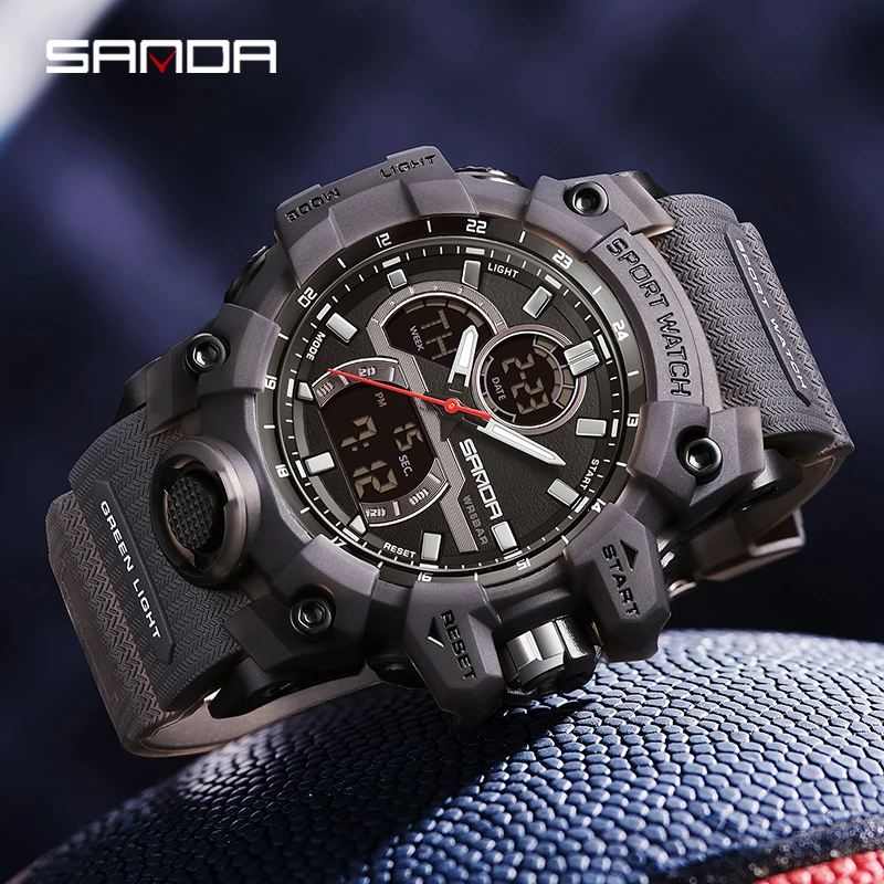 サンダメンズ電子時計、多機能、防水、クールナイトライト付き、多機能、アウトドアスポーツ用、6198、2024