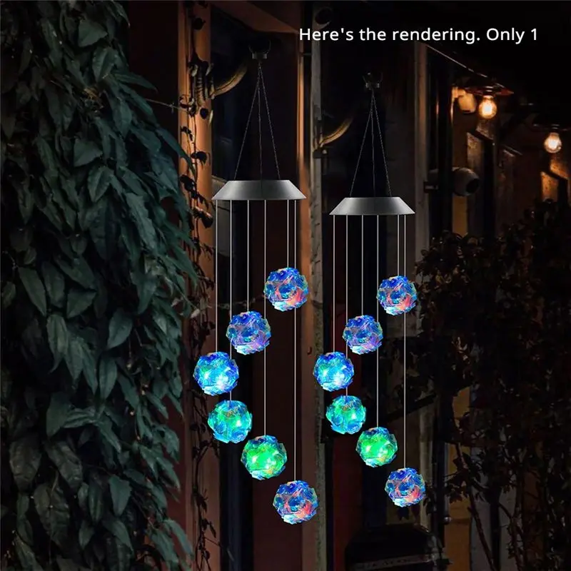 DTA4 Solar String Lights Outdoor Waterproof, Wind Chimes Solar Lights for Outside, Blue Colored Ball Light Effect for Garden