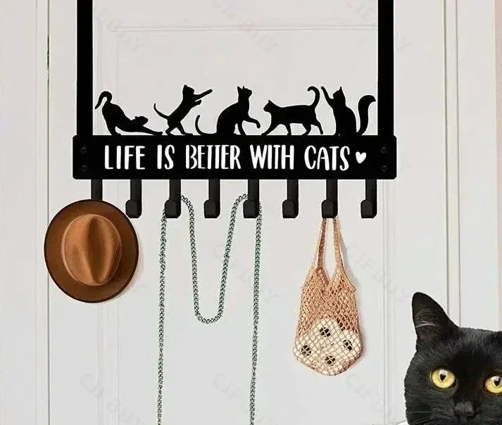 Cute Cat Over The Door  Hanger, 8 Decor Coat Rack Organizer Wall Mount  Mounted Mouse perez