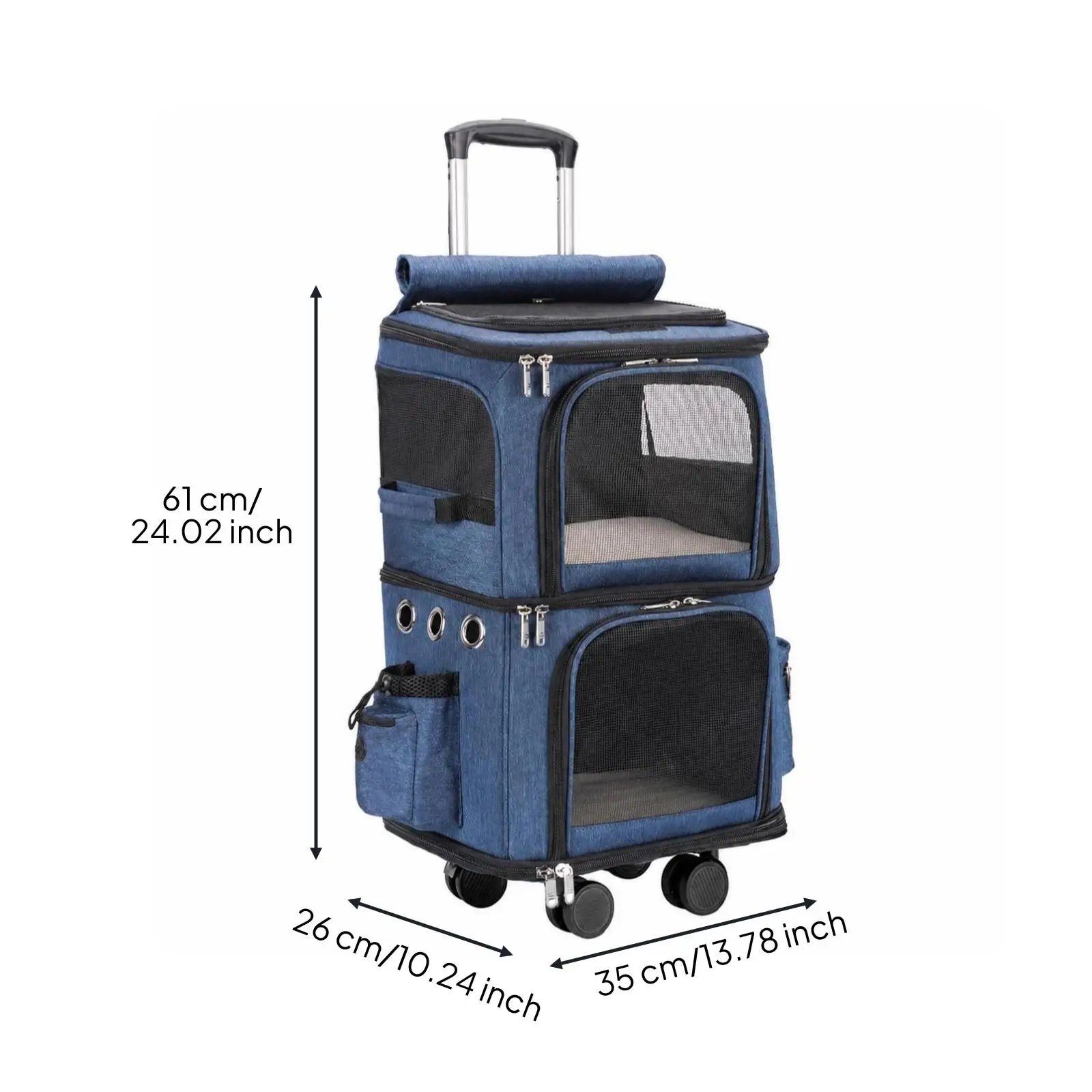 Stacked Two Tier Rolling Pet Carrier with Mesh Windows for Large Dog Travel