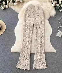 european style Hook Flower Hollow Crochet pants Women Beach Seaside hollow out pant