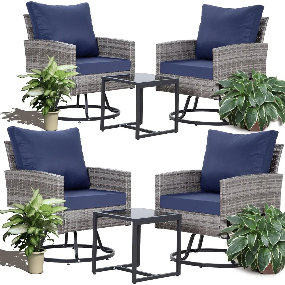 

Outdoor Swivel Patio Chairs Set of 2,3 Pieces Outdoor Wicker Apartment Balcony Furniture with Thick Cushions,Rattan Table a